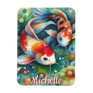 Magnet Flexible Carpeaux de Koi Aquarelle Fantaisiste Personnalisé
