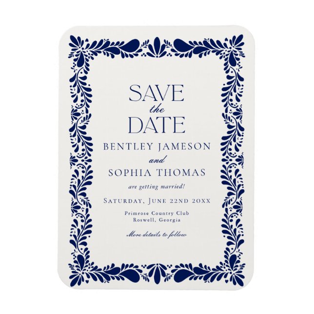 Magnet Flexible Carreaux de Talavera bleus Save the Date pour une  (Vertical)