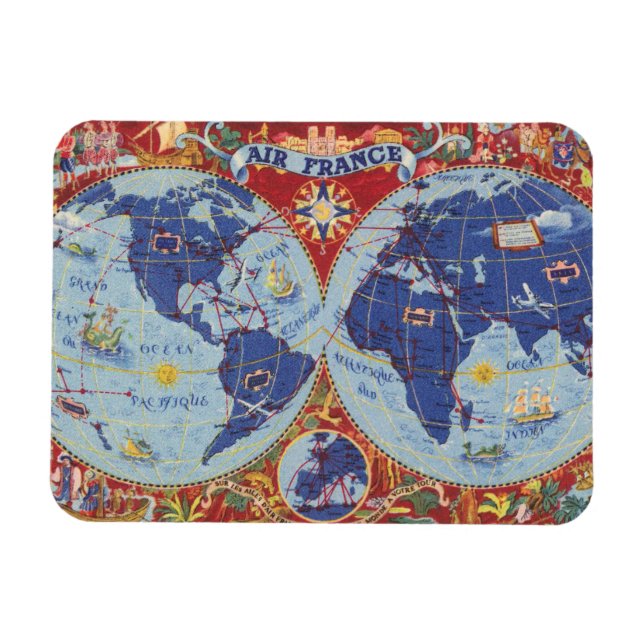 Magnet Flexible Carte Air France du monde (Horizontal)