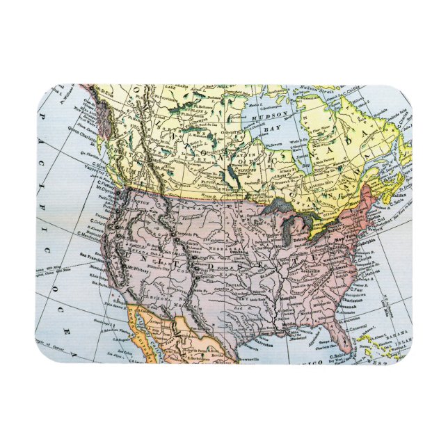 MAGNET FLEXIBLE CARTE : AMÉRIQUE DU NORD, 1890 (Horizontal)