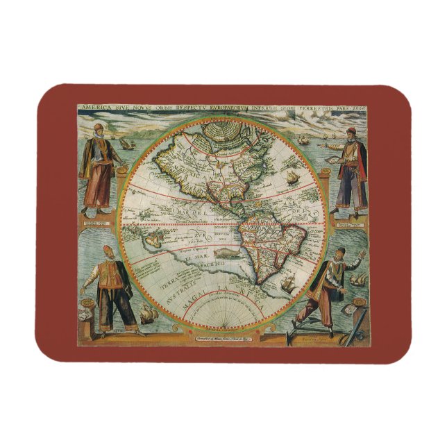 Magnet Flexible Carte ancienne du monde des Amériques, Theodor de  (Horizontal)