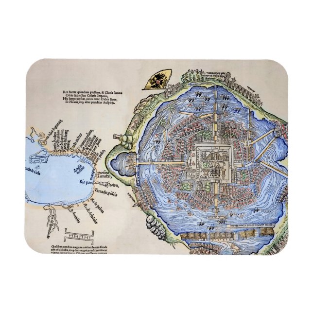 Magnet Flexible Carte antique de la capitale aztèque Tenochtitlan (Horizontal)