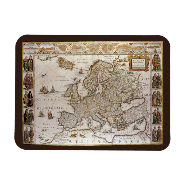 Magnet Flexible Carte antique de l'Europe par Willem Jansz Blaeu,  (Horizontal)