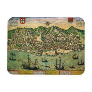 Magnet Flexible Carte antique de Lisbonne, Portugal par Braun/Hoge