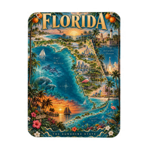 Magnet Flexible Carte artistique de l'État de Floride Affiche trop