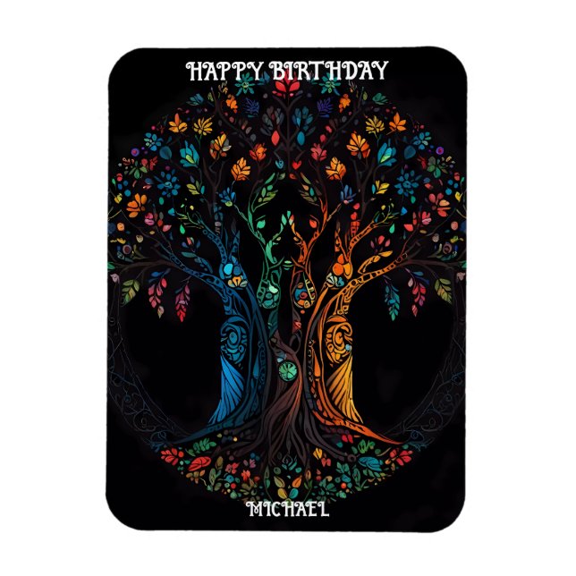 Magnet Flexible Carte d'anniversaire avec arbre en pleine couleur  (Vertical)