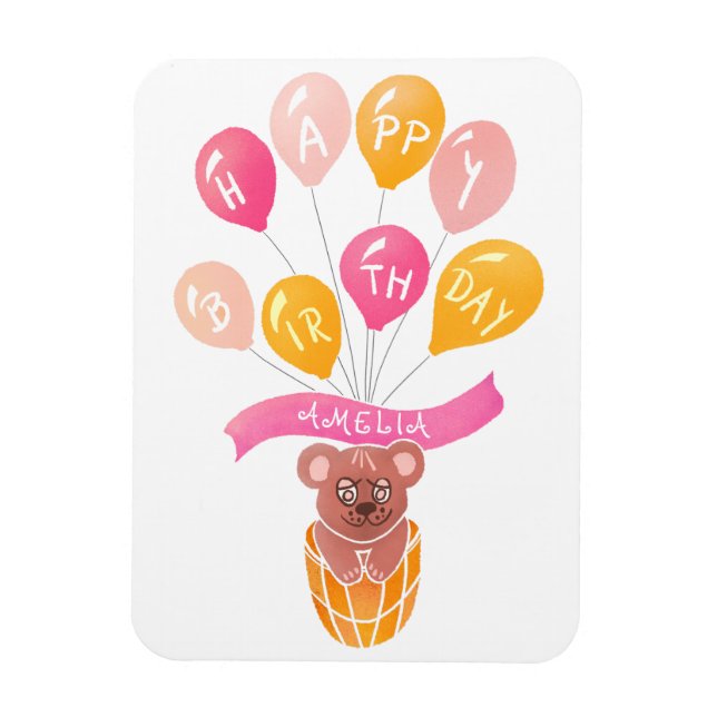 Magnet Flexible Carte d'anniversaire fille Ours en peluche mignonn (Vertical)