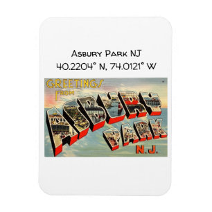 Magnet Flexible Carte de Asbury Park NJ Coordonnées de style Vinta