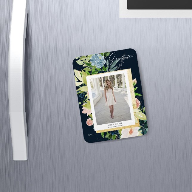 Magnet Flexible Carte de graduation photo florale bleu nuit M (Créateur téléchargé)