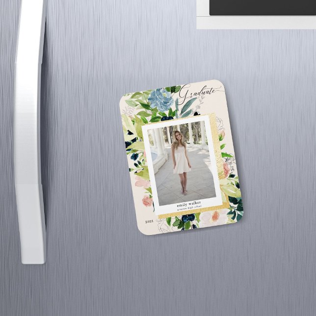 Magnet Flexible Carte de graduation photo florale bleu nuit M (Créateur téléchargé)