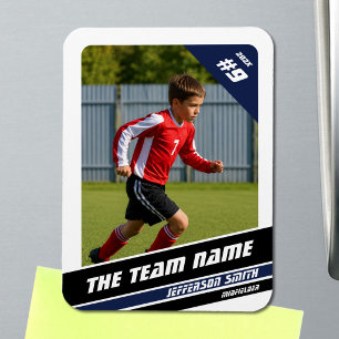 Magnet Flexible Carte de joueur de football en bleu blanc vigoureu
