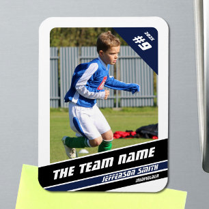 Magnet Flexible Carte de joueur de football en bleu blanc vigoureu