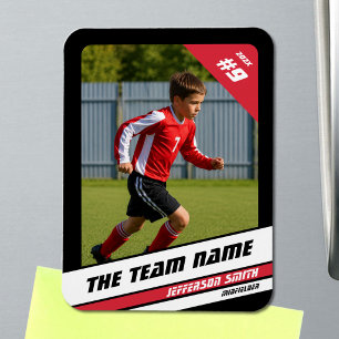 Magnet Flexible Carte de joueur de football en rouge noir vigoureu