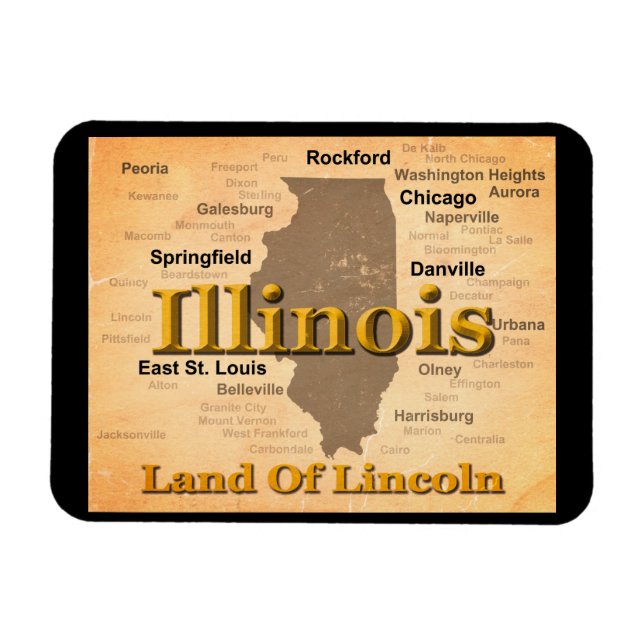 Magnet Flexible Carte de la fierté d'état de l'Illinois vieilli Si (Horizontal)