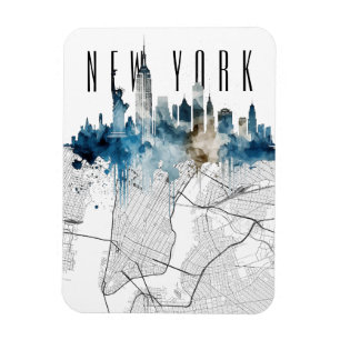 Magnet Flexible Carte de la ville de New York aquarelle