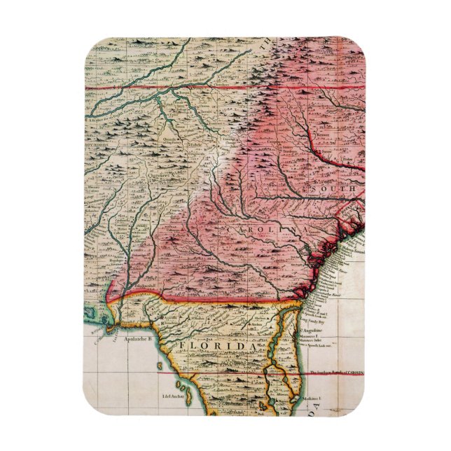 MAGNET FLEXIBLE CARTE DE L'AMÉRIQUE COLONIALE, 1733 (Vertical)