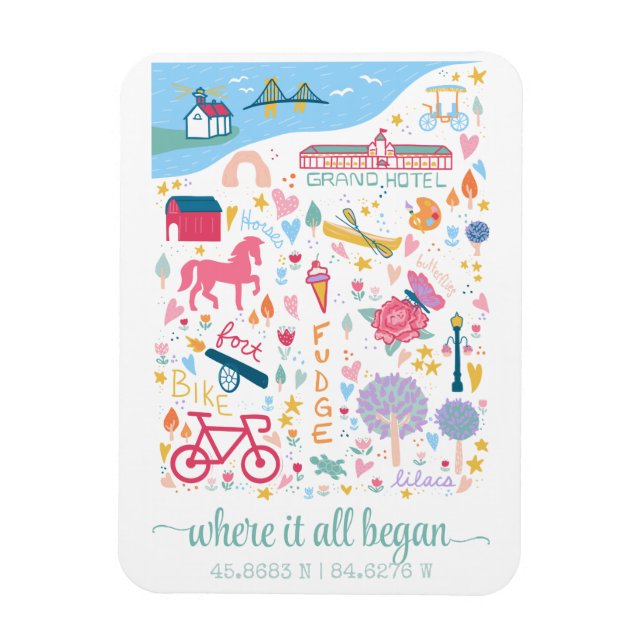 Magnet Flexible Carte de l'île Mackinac Michigan Coordonnées perso (Vertical)