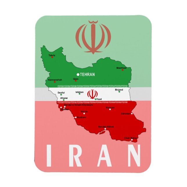 Magnet Flexible Carte de l'Iran avec drapeau et emblème (Vertical)