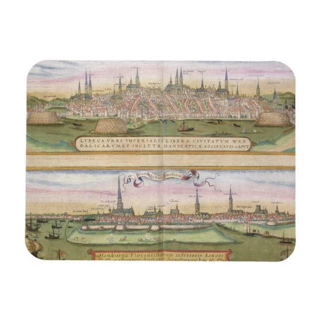 Magnet Flexible Carte de Lubeck et Hambourg, de 'Civitates Orbis T (Horizontal)