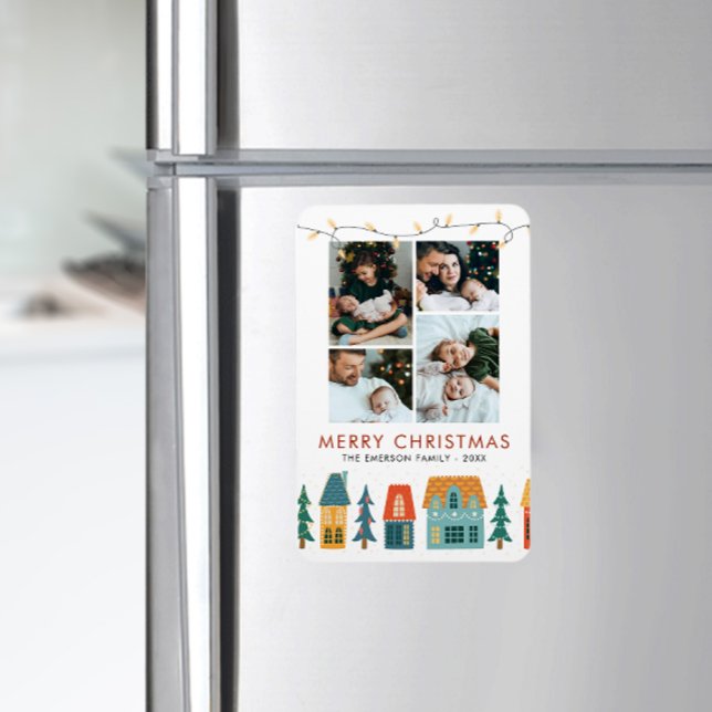 Magnet Flexible Carte de Maison de Vacances Rétro (Retro Holiday Houses with Photo Magnet Card)