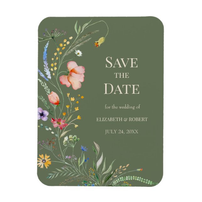 Magnet Flexible Carte de mise en vente de date sauvage Boho vert s (Vertical)