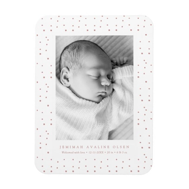 Magnet Flexible Carte de naissance bébé avec confettis roses (Vertical)