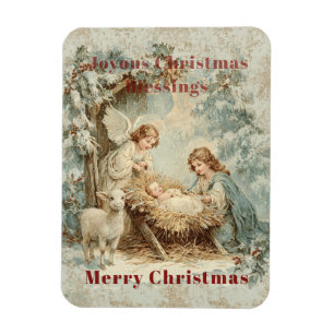 Magnet Flexible Carte de Noël avec bébé Jésus dans une mangeoire e