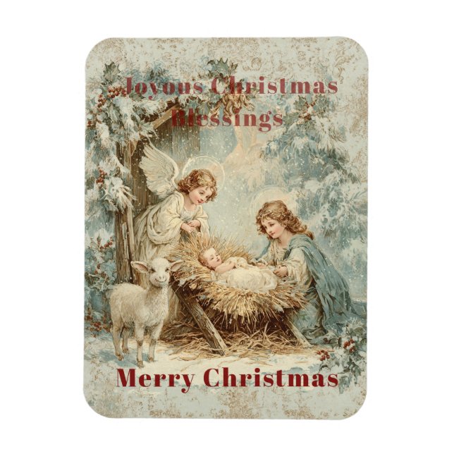 Magnet Flexible Carte de Noël avec bébé Jésus dans une mangeoire e (Vertical)