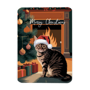 Magnet Flexible carte de Noël avec un chat tigré mignon vintage