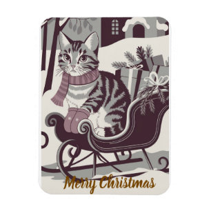 Magnet Flexible carte de Noël avec un chat tigré vintage mignon