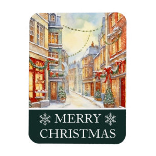 Magnet Flexible Carte de Noël de scène de rue hivernale à l'aquare