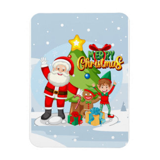 Magnet Flexible Carte de Noël festive avec le Père Noël et ses ami