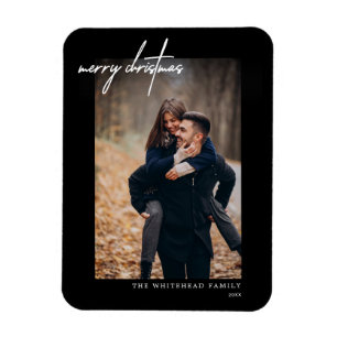 Magnet Flexible Carte de Noël Joyeux Blanc Minimal Noir