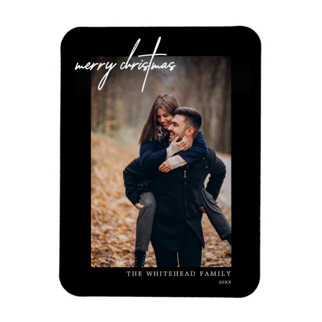 Magnet Flexible Carte de Noël Joyeux Blanc Minimal Noir (Vertical)