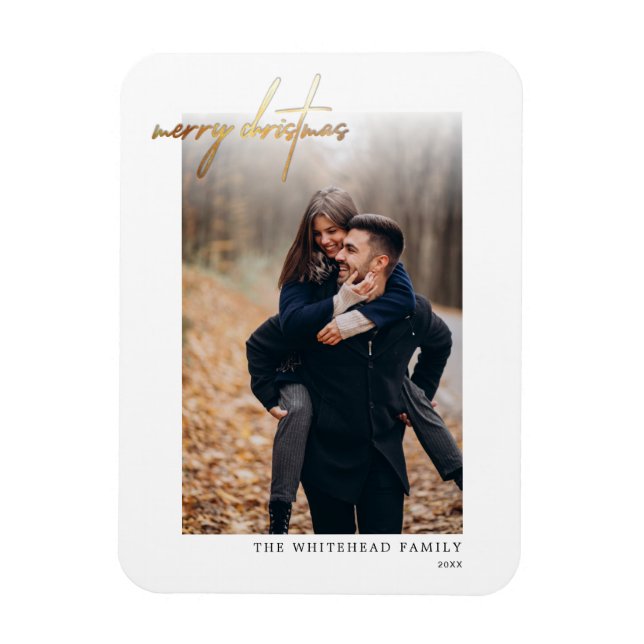 Magnet Flexible Carte de Noël Joyeux d'or minimum blanc (Vertical)