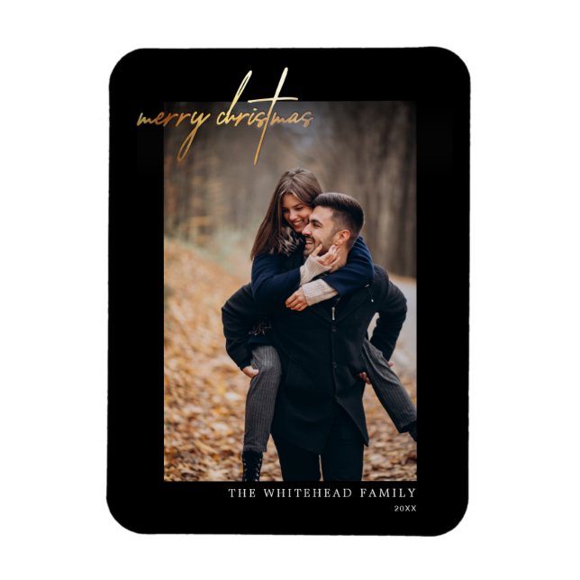 Magnet Flexible Carte de Noël Joyeux Mini Or Noir (Vertical)