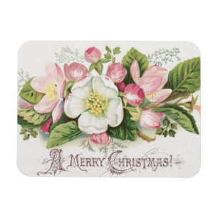 Magnet Flexible Carte de Noël Rétro Vintage, Fleurs de Pommier