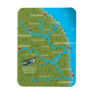 Magnet Flexible Carte de Norfolk Broads Angleterre.