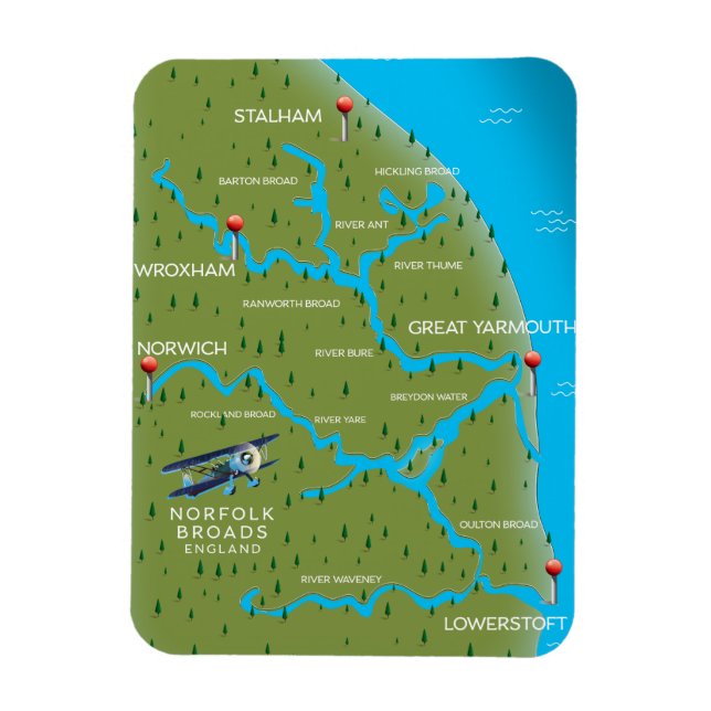 Magnet Flexible Carte de Norfolk Broads Angleterre. (Vertical)