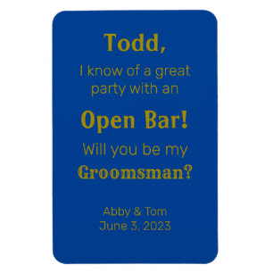 Magnet Flexible Carte de proposition Blue Gold Funny Groomsman