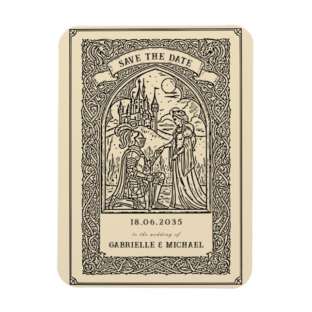 Magnet Flexible Carte de sauvegarde de date de mariage de chevalie (Vertical)