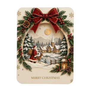 Magnet Flexible Carte de vœux de Noël pastel, Père Noël et neige