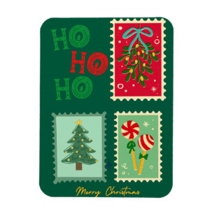Magnet Flexible Carte de vœux de Noël rétro - Gui, arbre et P