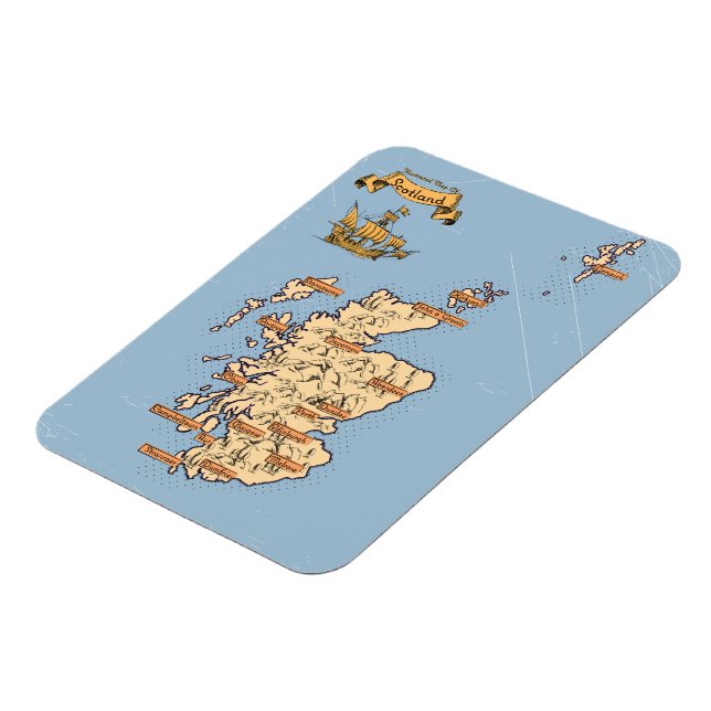 Magnet Flexible Carte de voyage illustrée de l'Écosse (Côté Gauche)