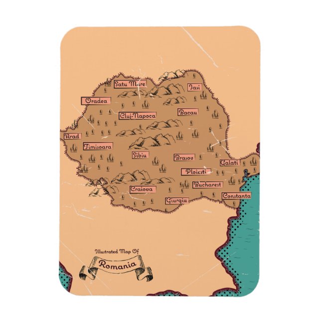 Magnet Flexible Carte des comtés Vintages de Roumanie (Vertical)
