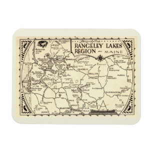 Magnet Flexible Carte des lacs Rangeley, Maine Vintage
