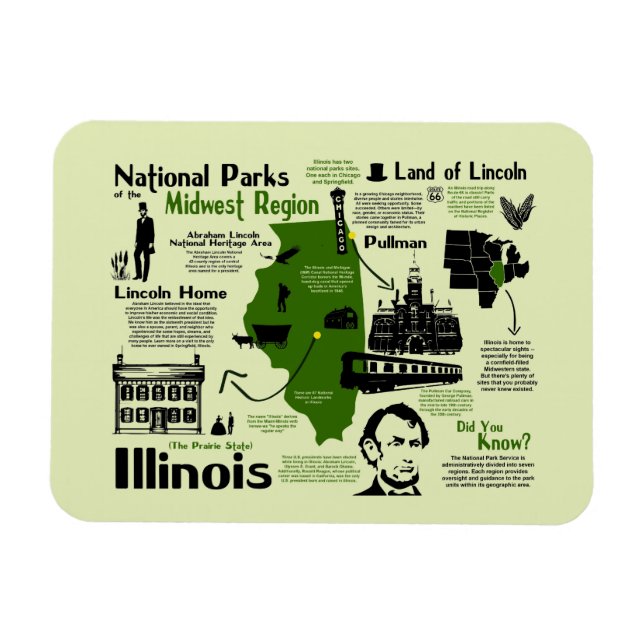 Magnet Flexible Carte des parcs nationaux de l'Illinois (Horizontal)