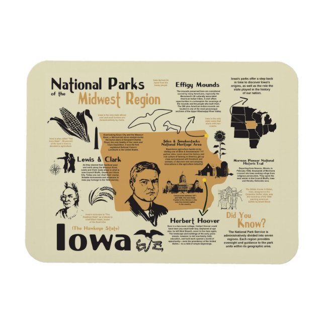 Magnet Flexible Carte des parcs nationaux de l'Iowa (Horizontal)
