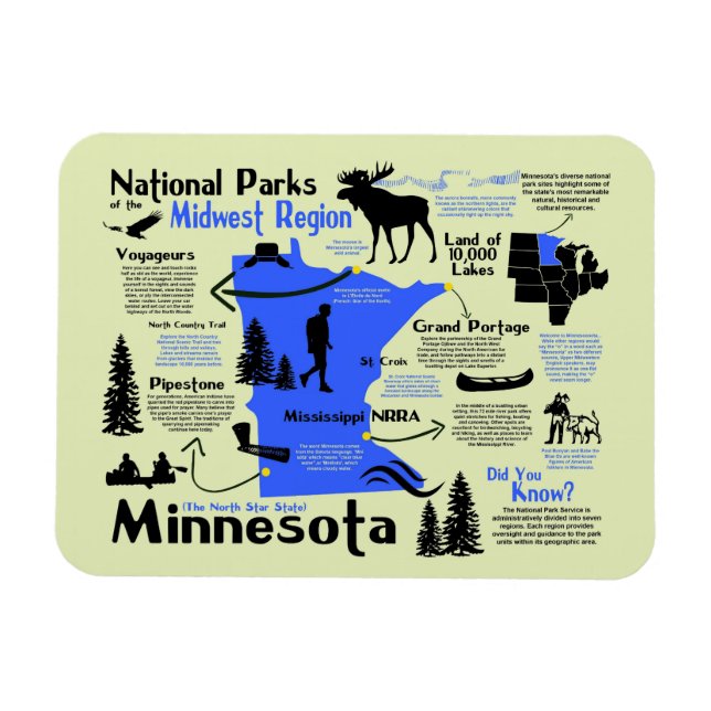 Magnet Flexible Carte des parcs nationaux du Minnesota (Horizontal)