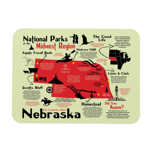 Magnet Flexible Carte des parcs nationaux du Nebraska (Horizontal)